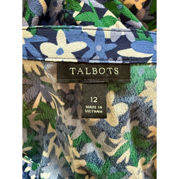 Talbots 12 Floral Colorful Blue Summer Spring Dress Waist Tie Balloon Sleeves - Picture 2 of 7
